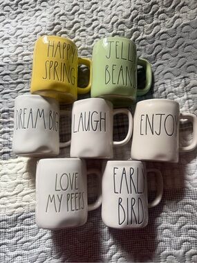 Rae Dunn Yellow, Green & Cream Ceramic Mug Set - Assorted Sayings